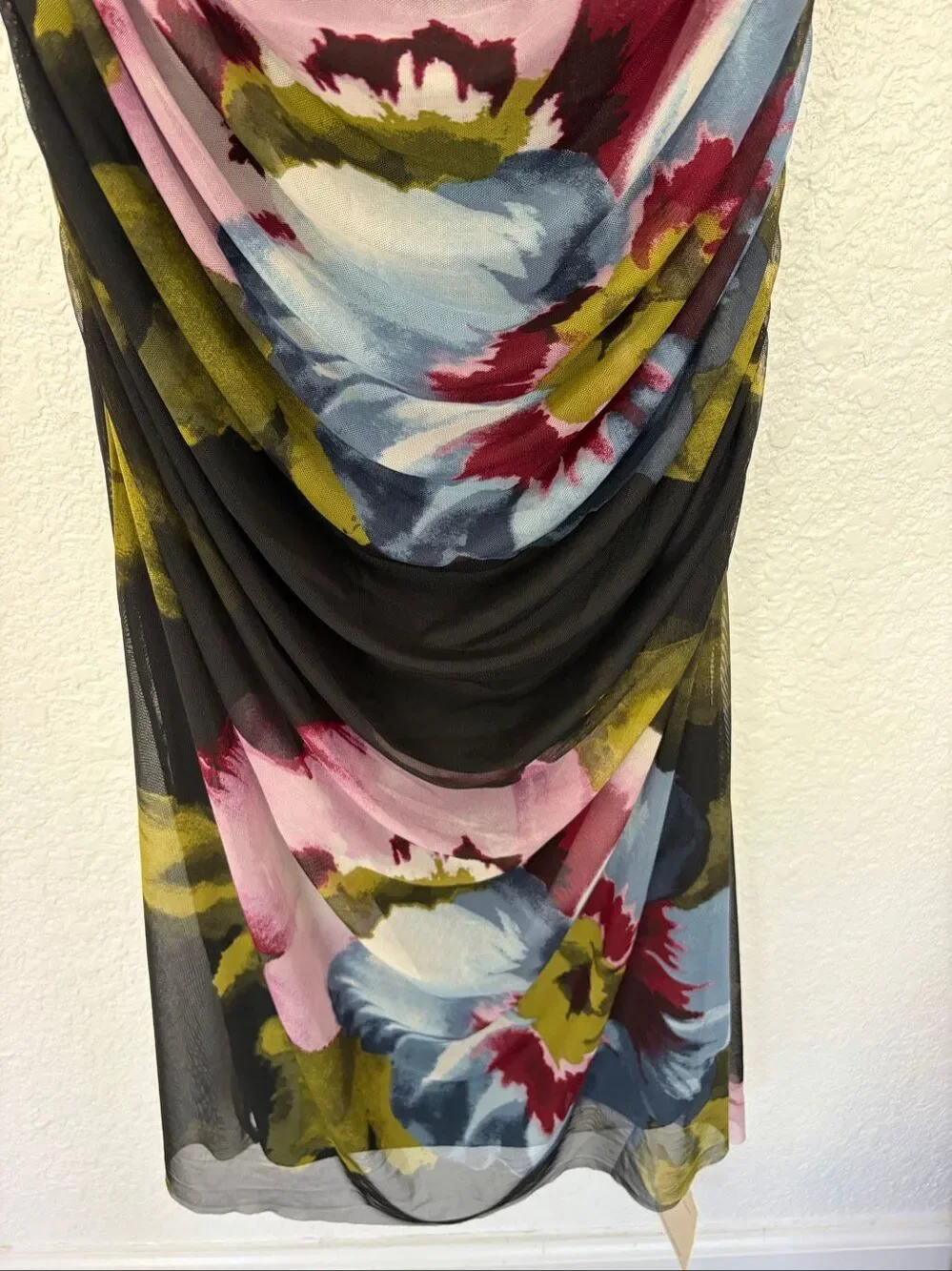 Abercrombie & Fitch Mesh Strapless Ruched Maxi Dress Black Floral Size M
